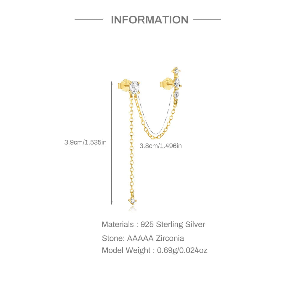 CANNER 925 Sterling Silver Horse Eye Tassel Zircon Drop Earrings – Minimalist Geometric Jewelry for Women