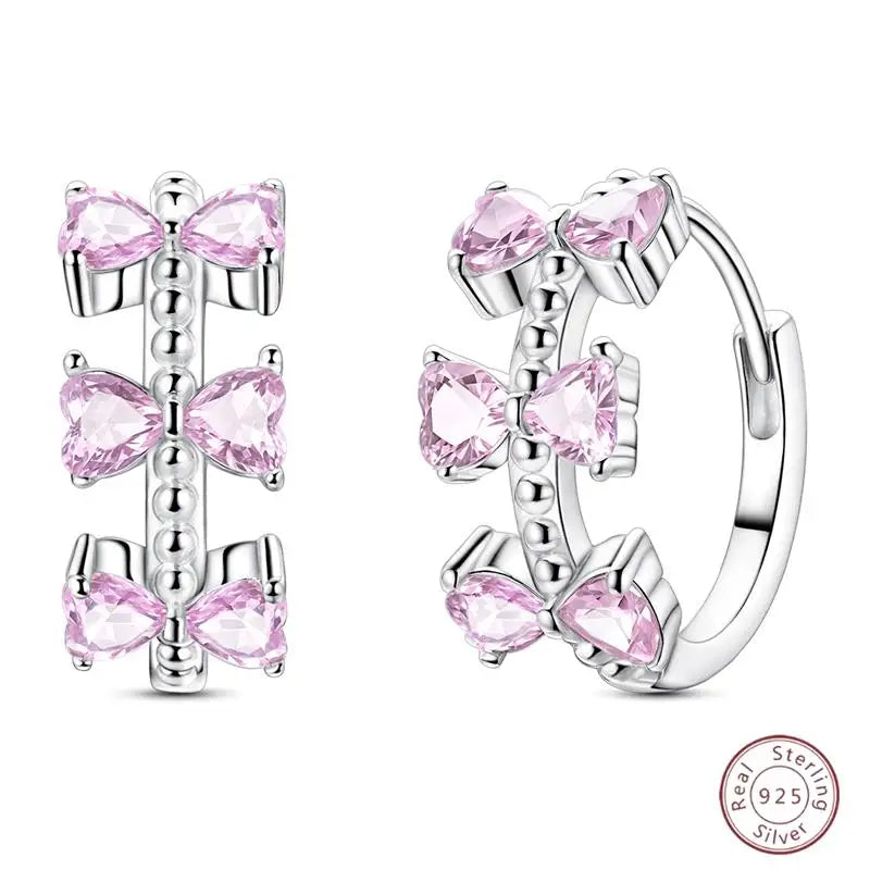 New Original 925 Sterling Silver Sweetheart Bow & Crab Ocean Earrings | Donut Zircon Round Design Women’s Fine Jewelry