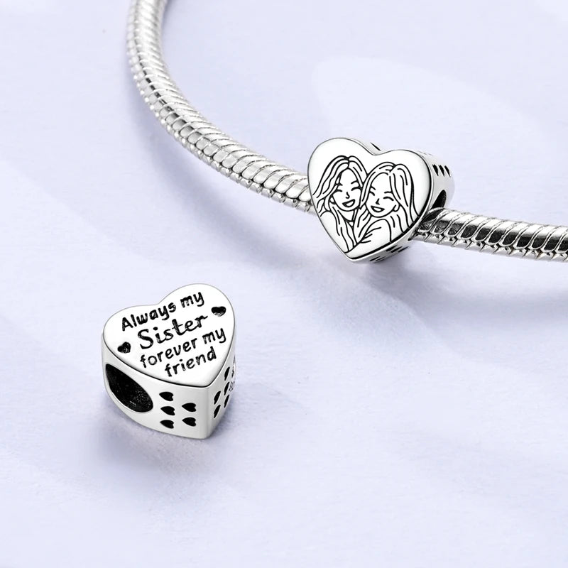 New Love Heart Shaped 925 Sterling Silver Charms – Family & Friendship Charm Beads Fit Original Bracelets for Women