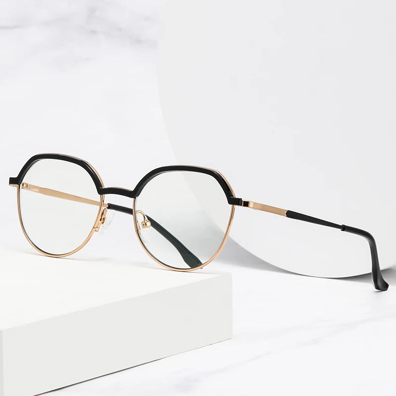 Women Round Blue Light Blocking Glasses 👓 Stylish Alloy Frame TB3201