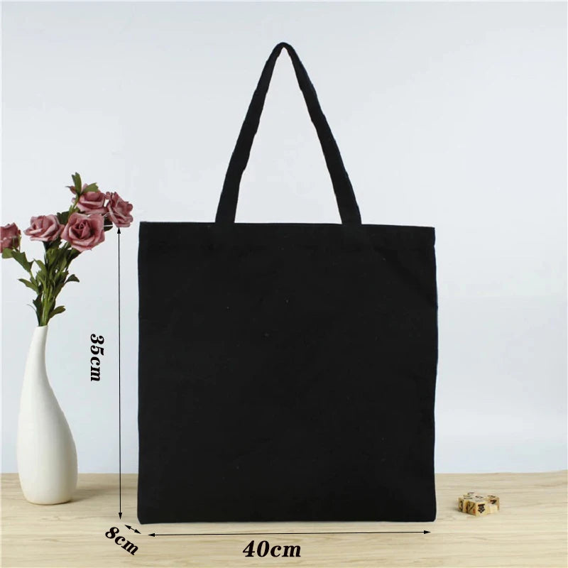 ISKYBOB Canvas Tote Bag | Black Cotton Shopping Shoulder Bag with Belt Pocket