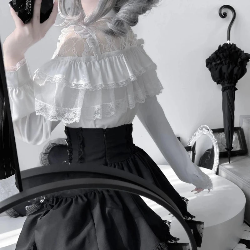 2025 Japanese Kawaii Lolita Lace Blouse | Harajuku Sweet JK Bow Top | Autumn Lightweight Patchwork Shirt for Women