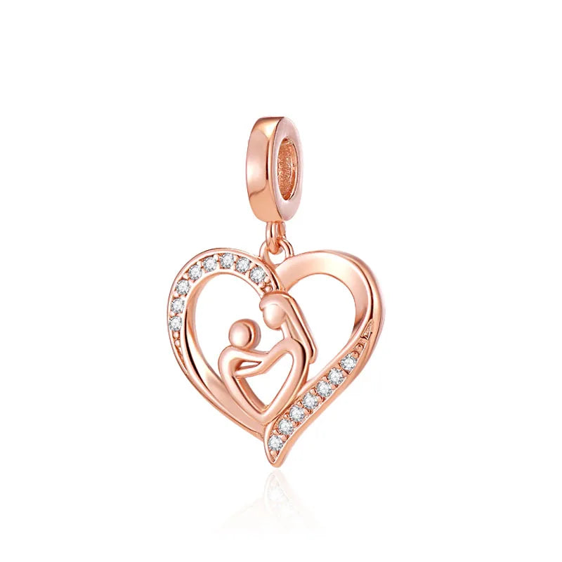 925 Sterling Silver Monkey, Dog Paw & Heart Mom Charm | Fits Original European Bracelet DIY Jewelry Gift