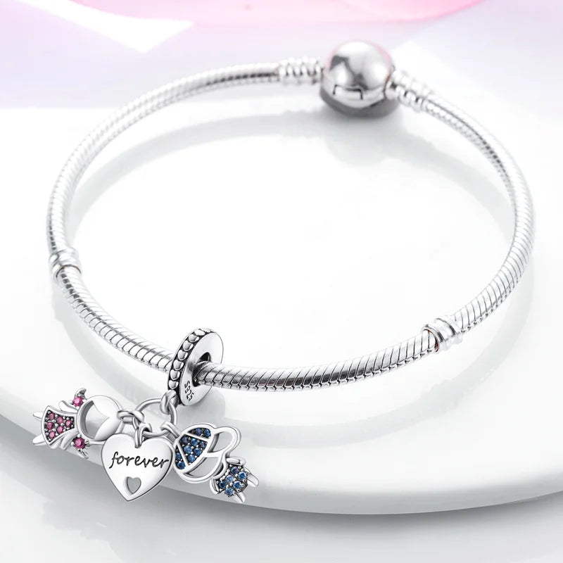 925 Sterling Silver Sweetheart Sister Charm | Fit Original Pandora & 3mm Bracelets DIY Jewelry Gift for Women