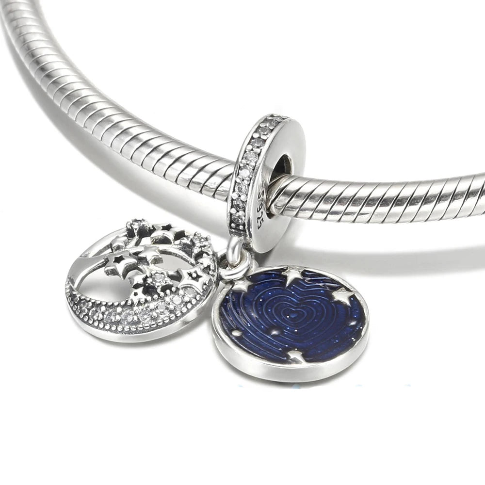 925 Sterling Silver Blue Planet & Dolphin Galaxy Dangle Charm | Women’s Bracelet DIY Jewelry