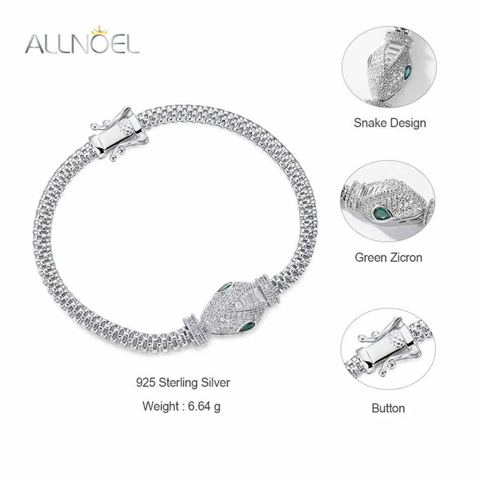 ALLNOEL 925 Sterling Silver Animal Hip Hop Bracelet | Women’s Shining Cubic Zirconia Fashion Jewelry Gift
