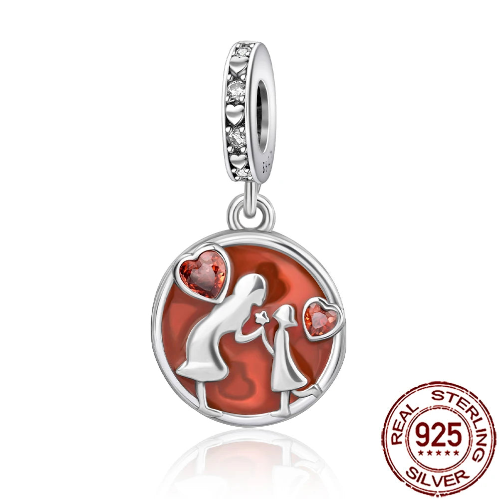 2025 New 925 Sterling Silver Family Love Heart Charm Beads | Sister, Daughter & Mother Pendant for Bracelets & DIY Jewelry