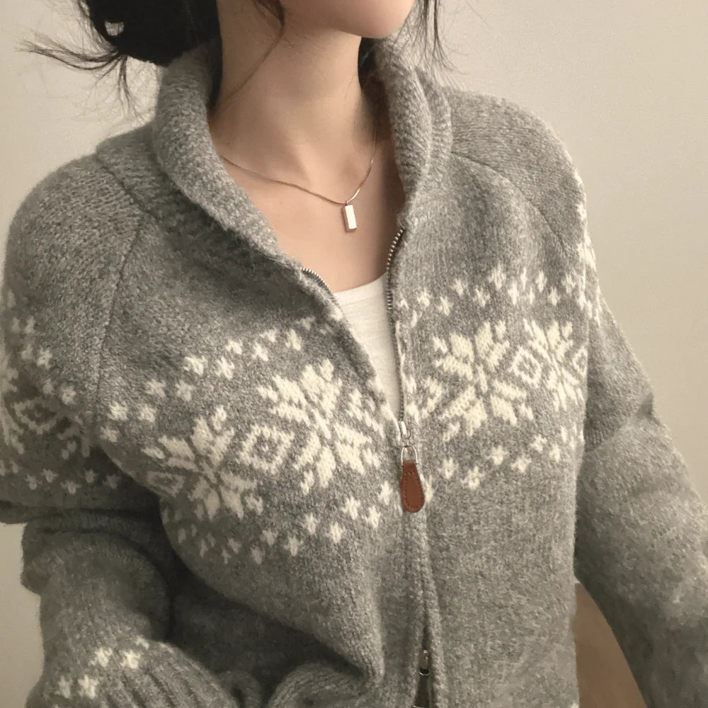 📚 College Style Knitted Sweater Coat for Women 🍂 Double Zipper Loose Fit | Autumn New Arrival Lazy Turn-Down Collar Top 🧥