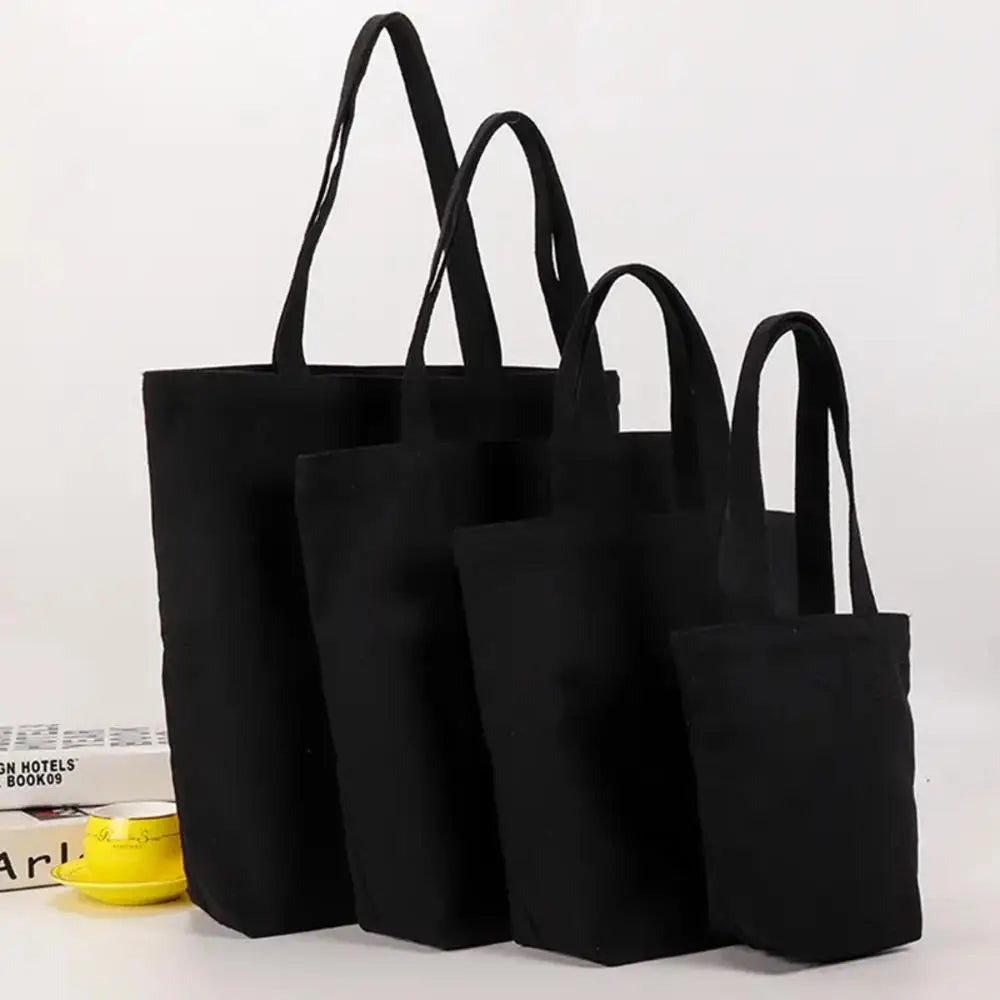 ISKYBOB Canvas Tote Bag | Black Cotton Shopping Shoulder Bag with Belt Pocket