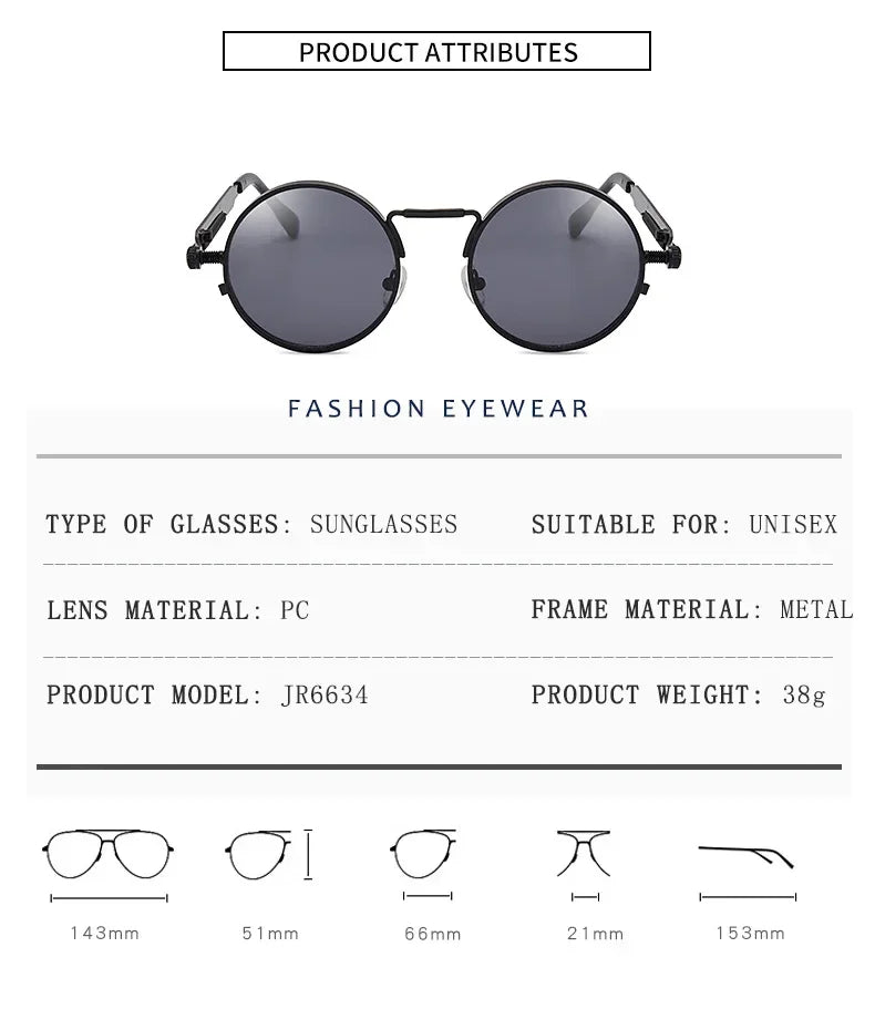Retro Men Punk Style Sunglasses – Colorful Round Metal Frame Women Fashion Sun Glasses UV400 Oculos De Sol