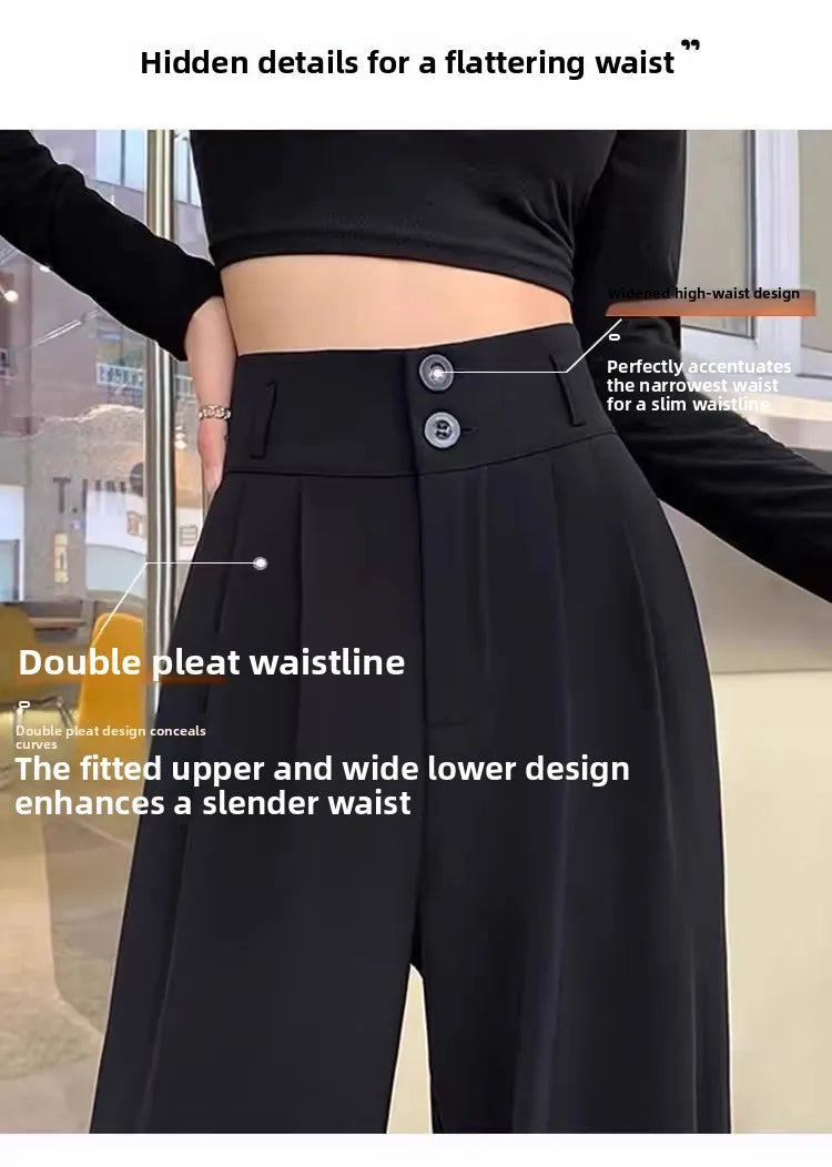 Women’s Slim Fit Straight Leg Suit Pants | Summer Thin Black Casual Trousers for Pear Shaped Body & Wide Hips