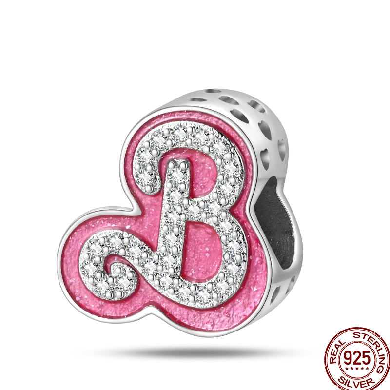 925 Sterling Silver Romantic Princess Charm Beads – Pink Dress, Lipstick & Dancing Shoes Fit 3MM Bracelet