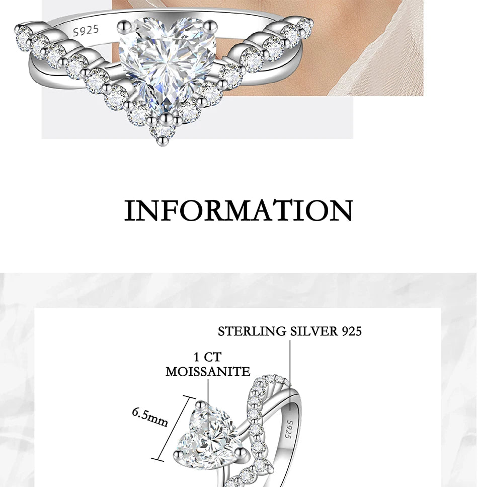 PERMANY 1CT Heart Cut Moissanite Ring for Women – S925 Sterling Silver Luxury Wedding Jewelry