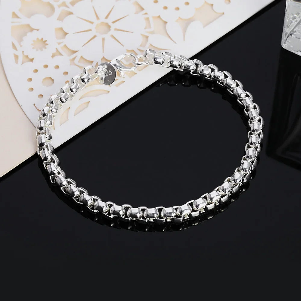 Wholesale 925 Sterling Silver 4mm Round Box Chain Necklace & Bracelet Set 45-60cm