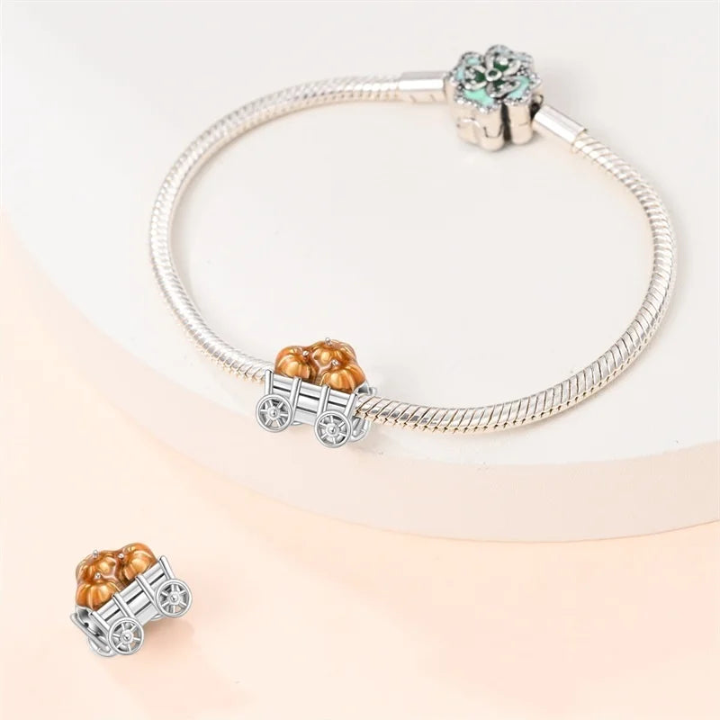 925 Sterling Silver Squirrel & Maple Leaf Charm | Shiny Zircon Autumn Beads Fit Pandora Bracelet DIY Jewelry