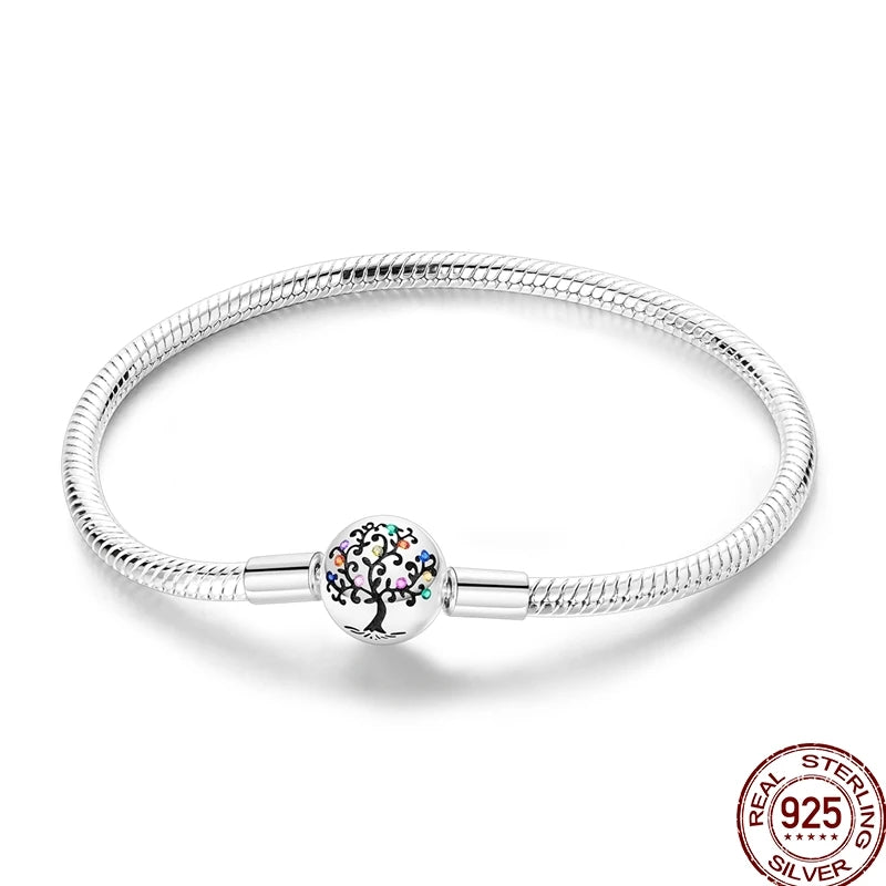 925 Sterling Silver Heart Moon Sun Clasp Charm Bracelet | 17–20CM Original Bracelet for Women | Fits Pandora DIY Beads Jewelry