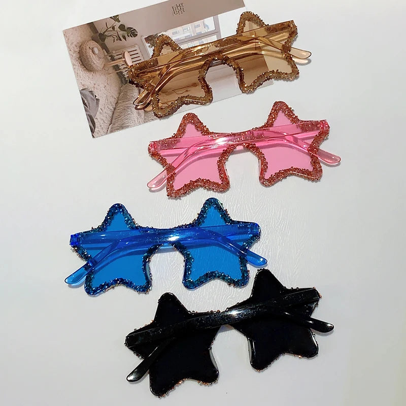 KAMMPT Chic Stars Design Pink Shades – Women Rhinestone Shiny Trendy Sun Glasses | Holiday & Beach INS Brand