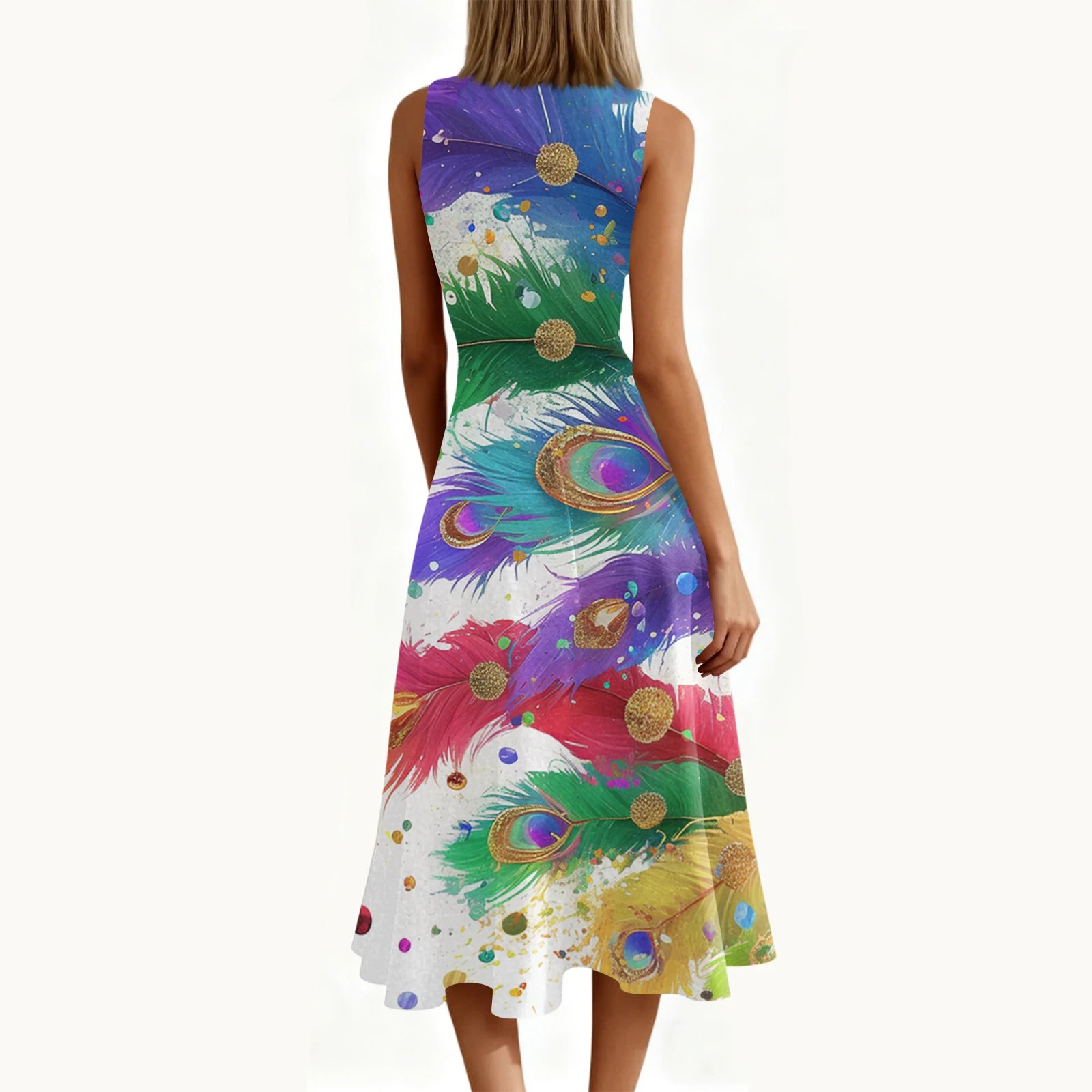 Carnival Women's Dress 🎉 Ruffled Printed Casual Dress 👗 Sleeveless Round Neck Stylish Festival Costume ✨