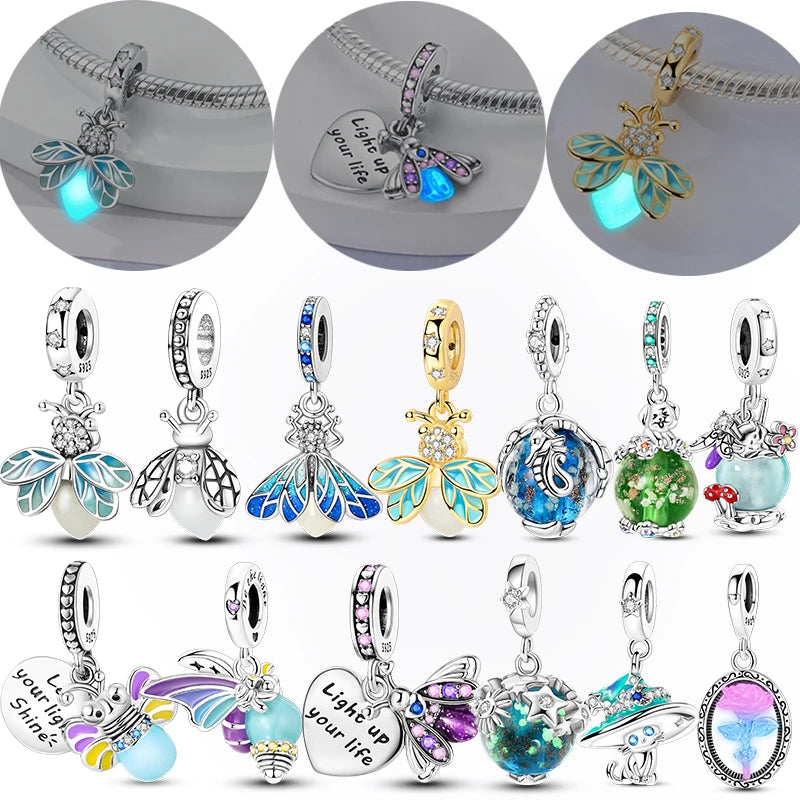 Original 925 Sterling Silver Glowing Firefly Charm Beads – DIY Bracelet Pendant for Women