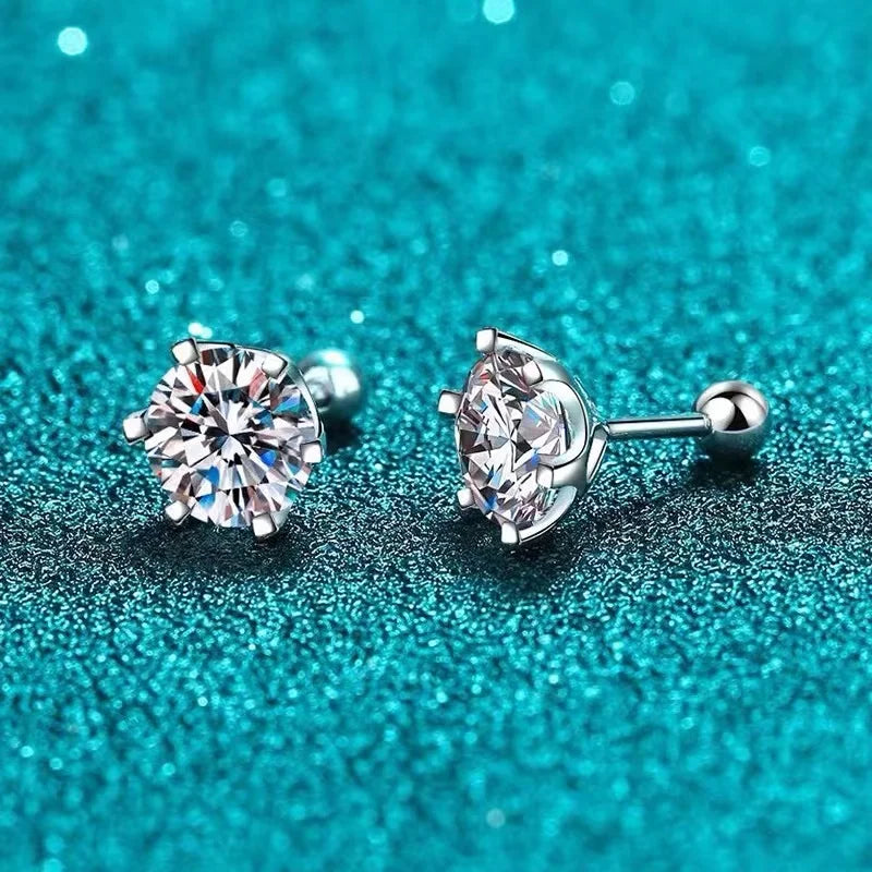 BIJOX STORY 925 Sterling Silver Moissanite Screw Stud Earrings – D Color Diamond Wedding Jewelry