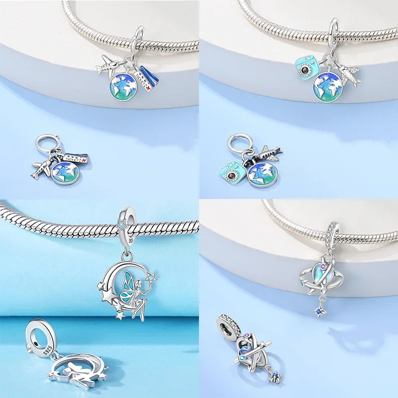 925 Sterling Silver Luminous Rabbit Astronaut Spaceship Charm – Fits Original Bracelet DIY Jewelry Gift for Women
