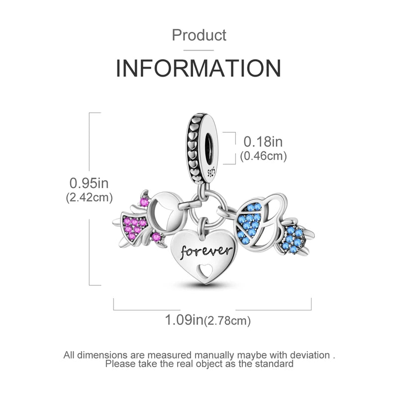 925 Sterling Silver Mother Daughter Love Embrace Pendant Charm | Heart Shaped Bracelet Bead DIY Fine Jewelry Gift