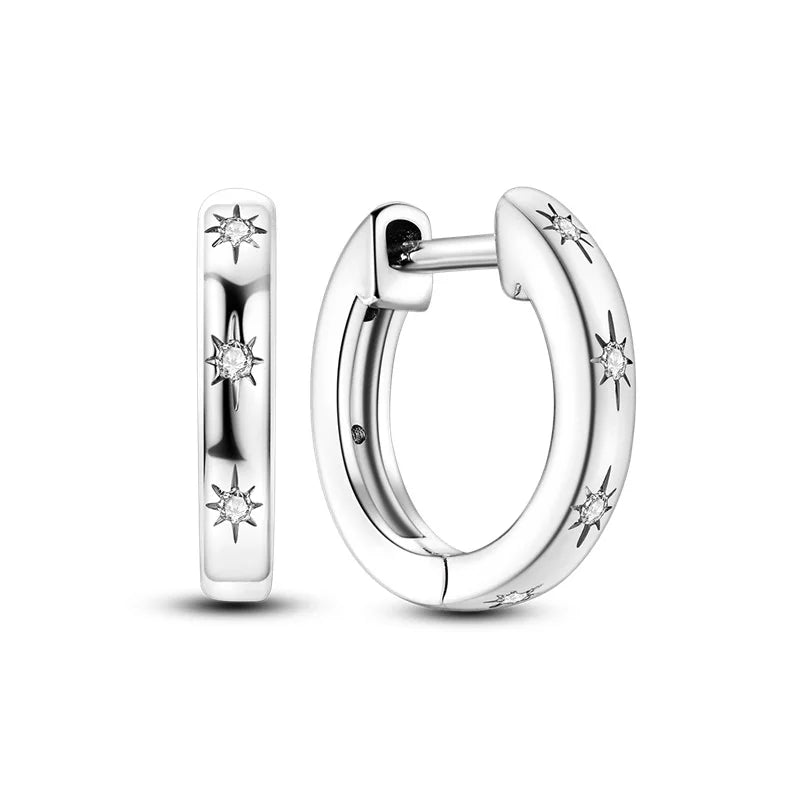 925 Sterling Silver Creative Hoop Earrings | Dangler Charms with Pave CZ for Women