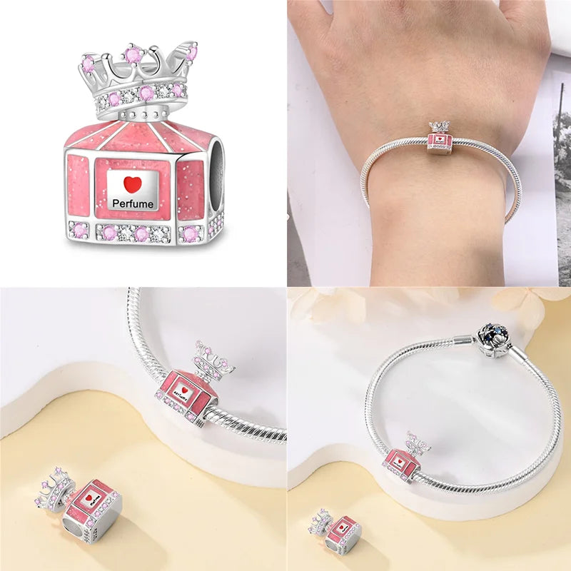 925 Sterling Silver Perfume Bottle Charm Bead – Fits Pandora Bracelet DIY Jewelry Gift for Women