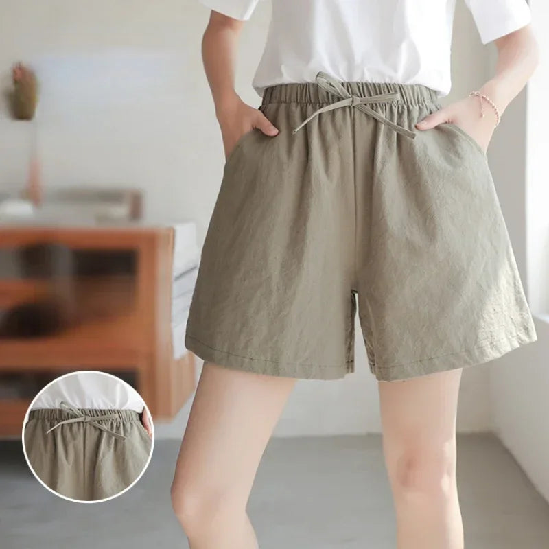 2024 Women’s Cotton Linen Summer Shorts – Casual Solid High Waist Loose Shorts with Pockets | Plus Size Soft Girls Shorts