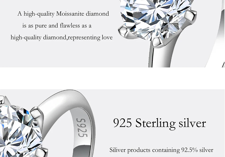 PERFANY 1–5CT Moissanite Ring for Women | S925 Pure Silver Six-Claw GRA Certified