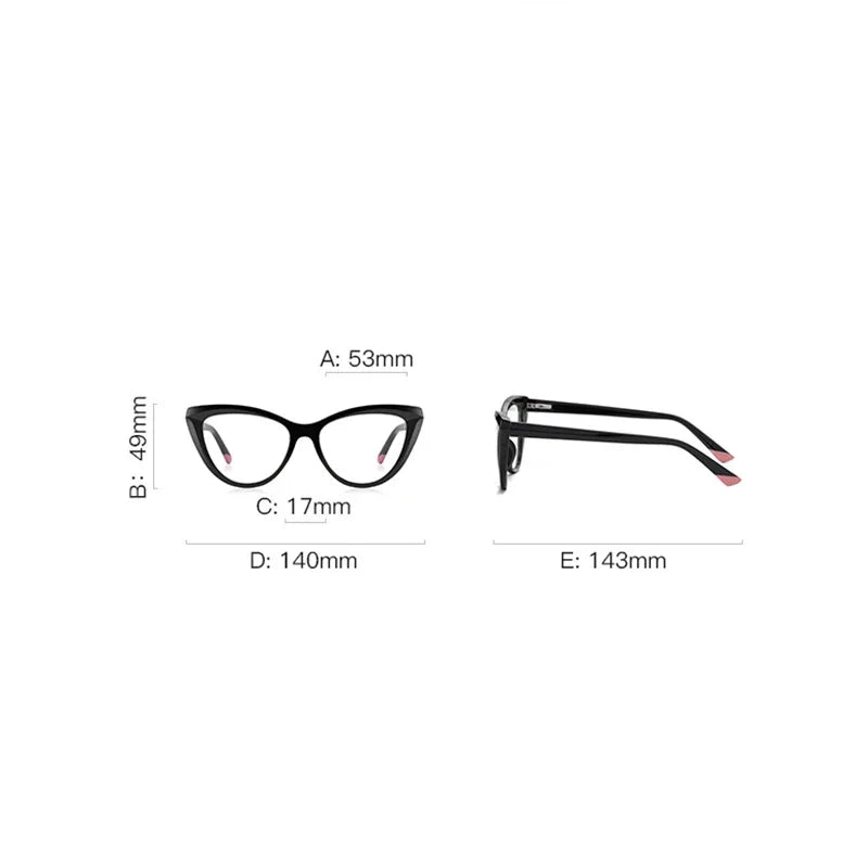 Blue Light Blocking Nearsighted Glasses – Cat Eye Spring Leg Prescription Spectacles for Women (-0.5 to -6.0)
