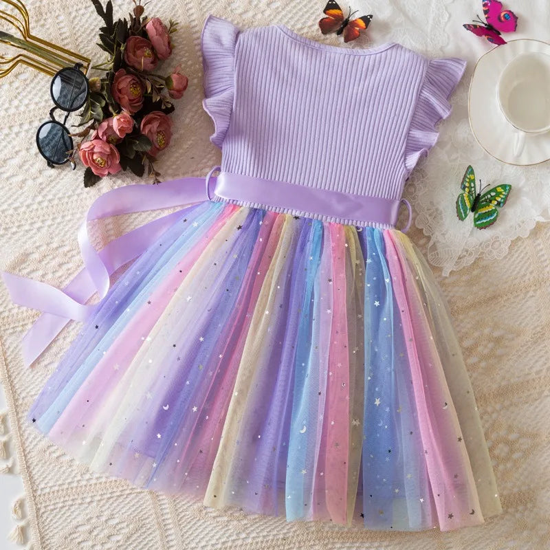 Hello Kitty Flying Sleeves Bow Sequin Princess Dress for Girls | Birthday Party Tutu Dress | Fluffy Baby Girl Dress 1–5 Years