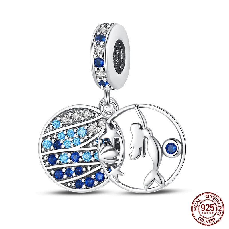 Blue Ocean Series 925 Sterling Silver Turtle Crab Mermaid Charms for 3mm Bracelet