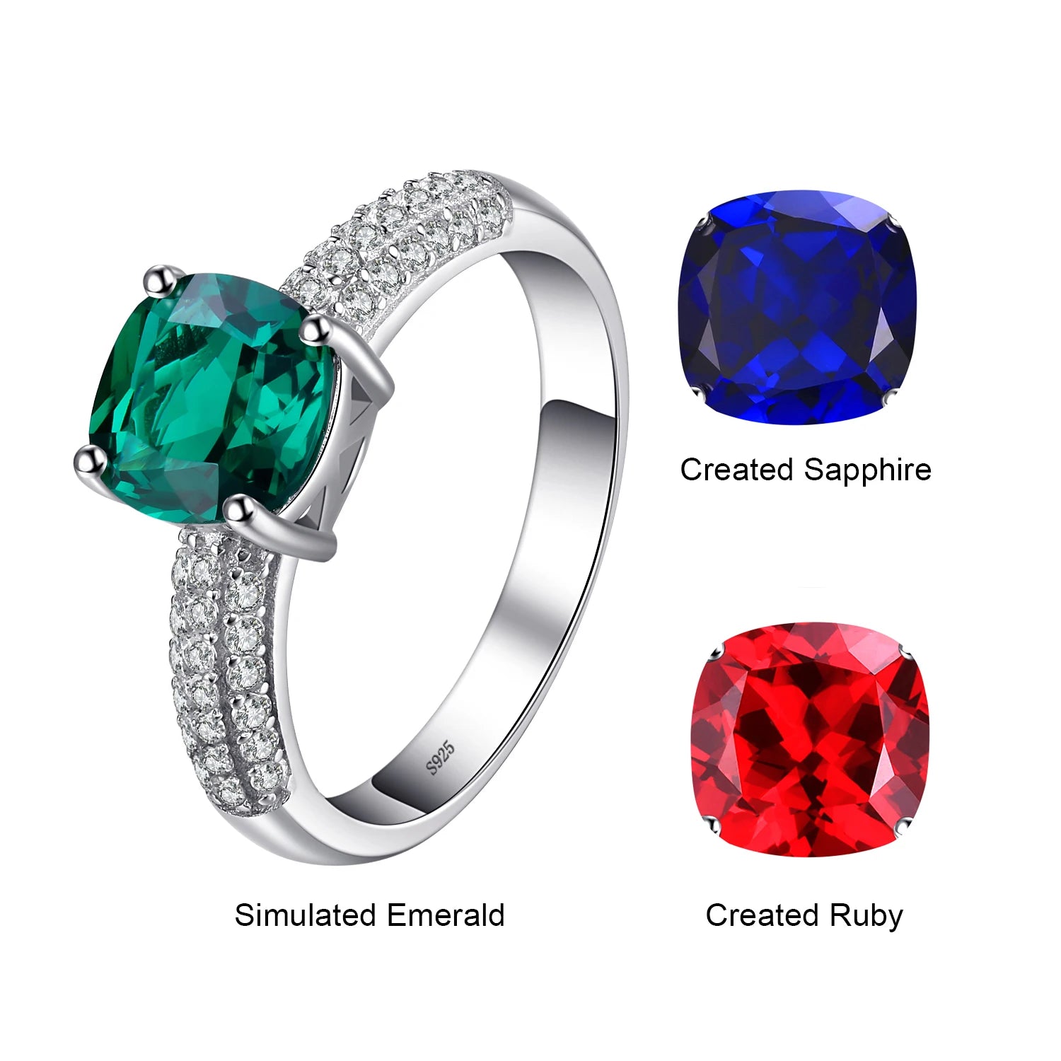JewelryPalace 925 Sterling Silver Green Nano Emerald & Ruby Ring – Women’s Gemstone Solitaire Engagement Ring