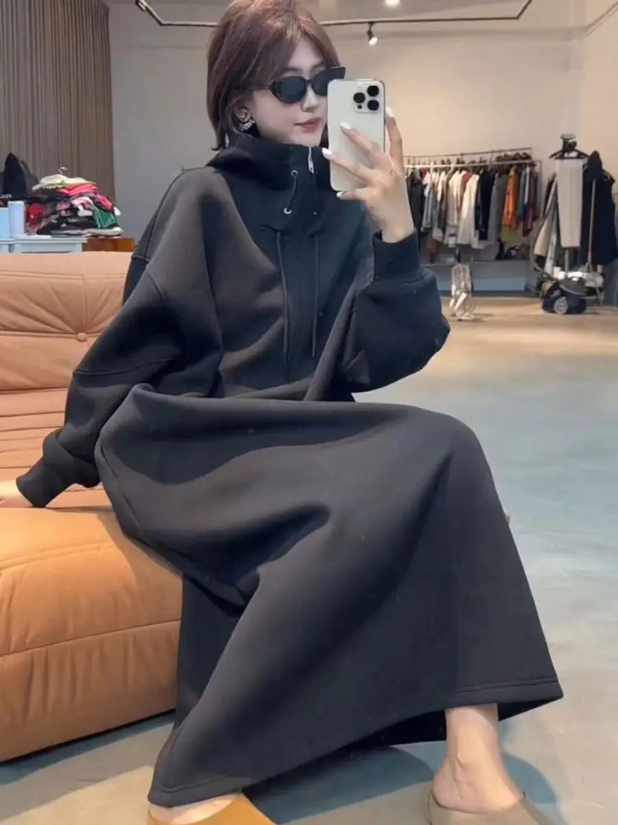 plus Size Materni Dr Sweatirt Dr Autumn Winter Straight Cut Long Dr Women's Lazy Sle 300 Pou Fat MM