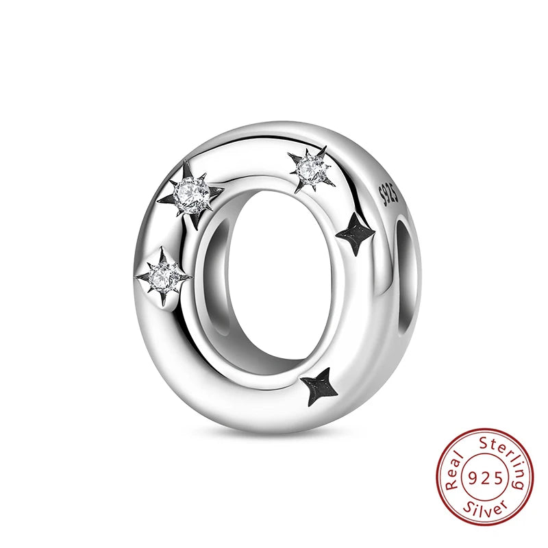 Classic 925 Sterling Silver A–Z Alphabet Charms | Letter Beads with Stars Fit Original Bracelet DIY Jewelry for Women