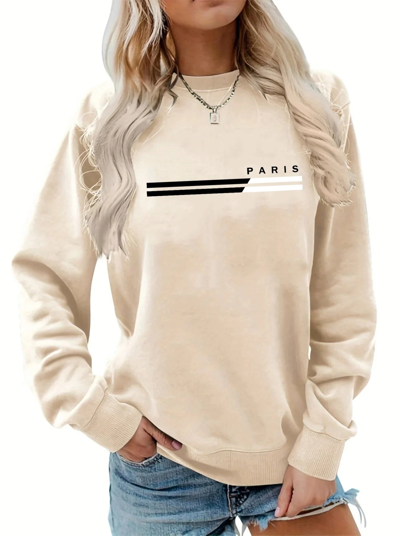 Women’s Autumn Winter Round Neck Pullover – Casual Loose Warm Long Sleeve Sweater with Paris Print