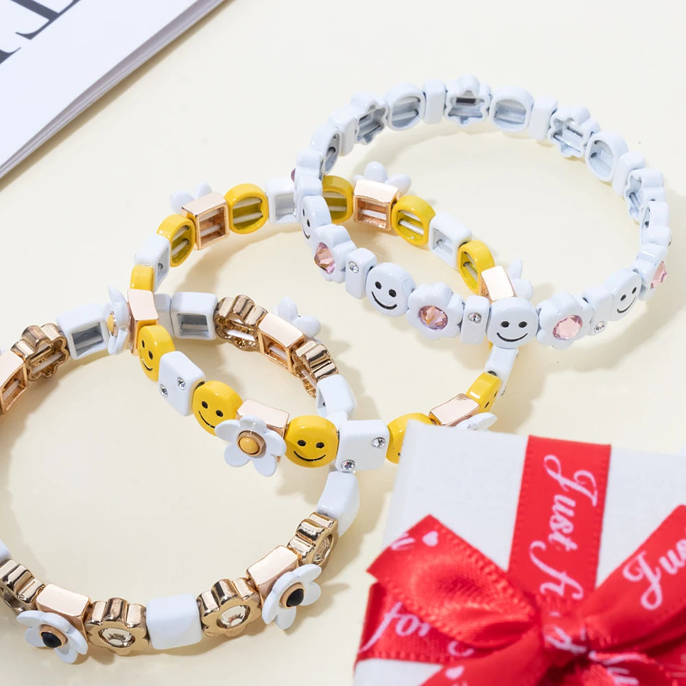 Gold Flower Charm Beaded Bracelet for Women | Boho Summer Jewelry Gift 2023