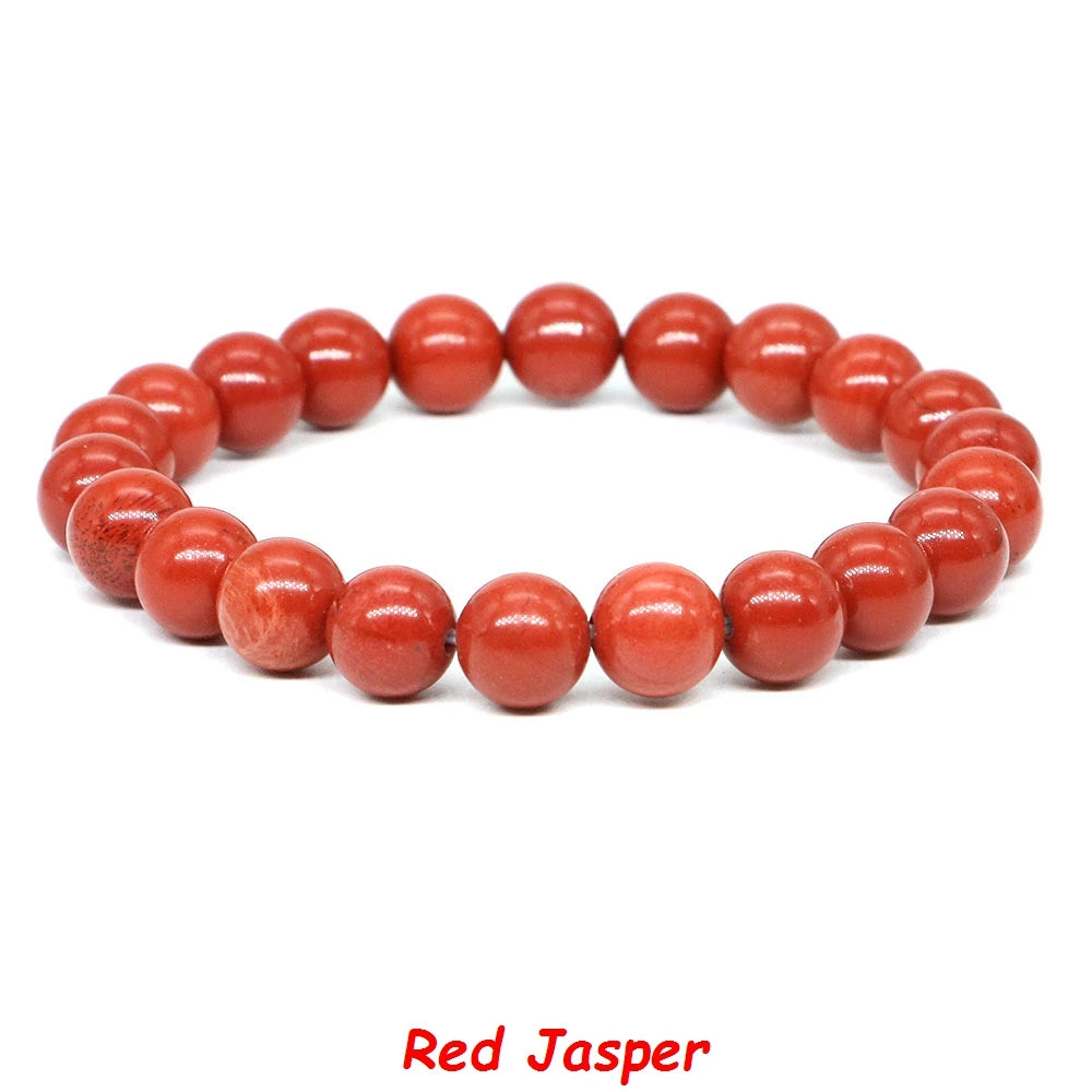 Natural Stone Healing Crystal Bracelet | Amethyst, Quartz & Agate Round Beads Elastic Stretch Bangle for Women & Men