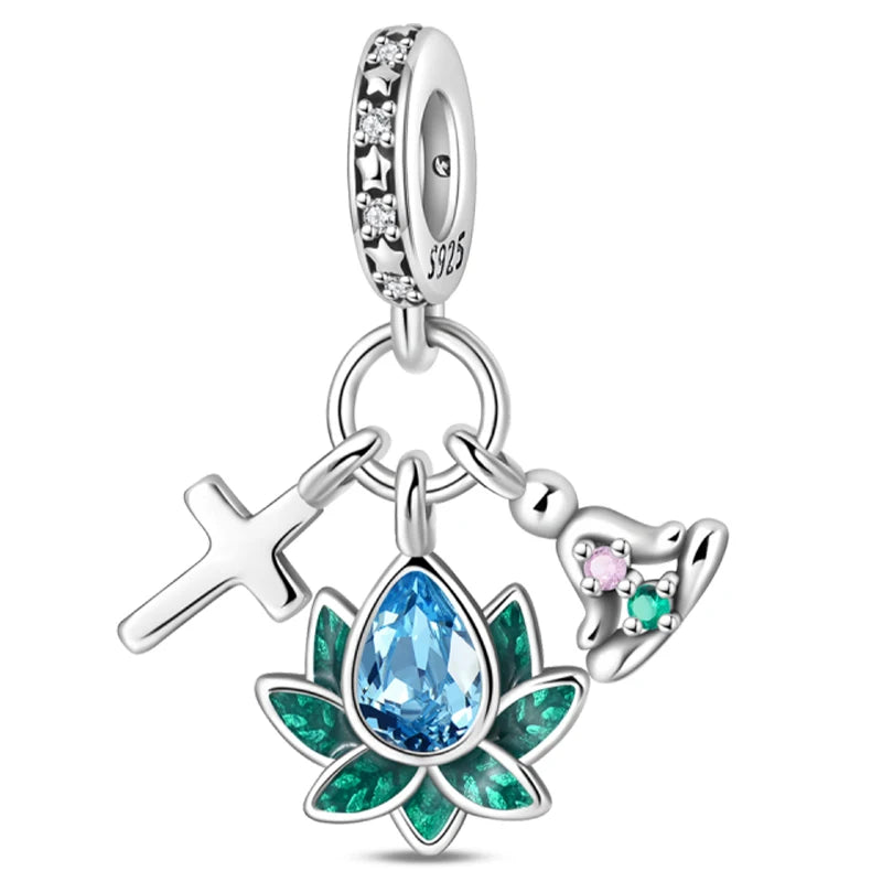 Original 925 Sterling Silver Luminous Lantern & Magic Cat Charm Bead | Glowing Angel Jungle Pendant for Bracelet Jewelry