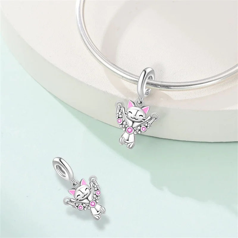 925 Sterling Silver Animal & Love Charms | Cat, Elephant, Bear, Swan & Easter Egg Beads Fit Original 3mm Bracelets DIY Jewelry