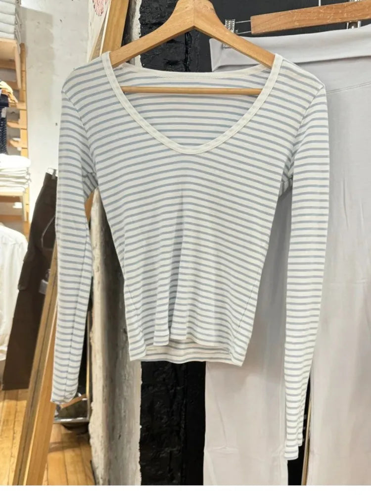 Women’s Pink Striped Slim Long Sleeve Tee | Casual Cotton O-Neck T-Shirt | Sweet Vintage Y2K Top