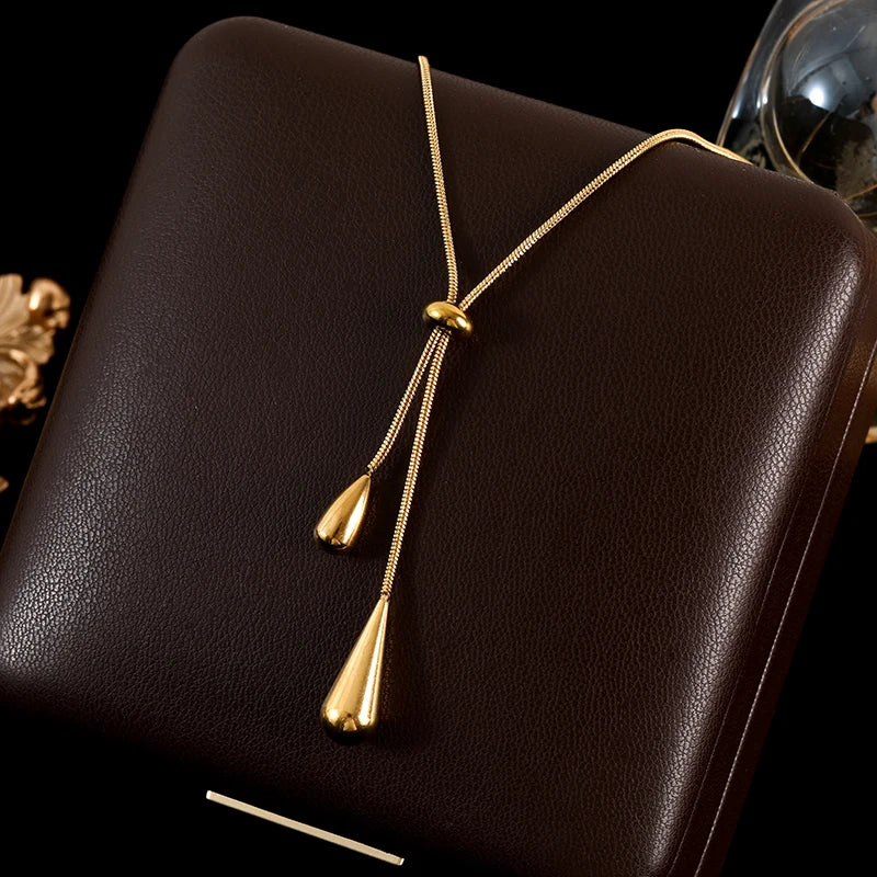 GANEMLY 316L Stainless Steel Water Drop Pendant Necklace – 18K Gold Plated Trendy Women’s Jewelry Gift