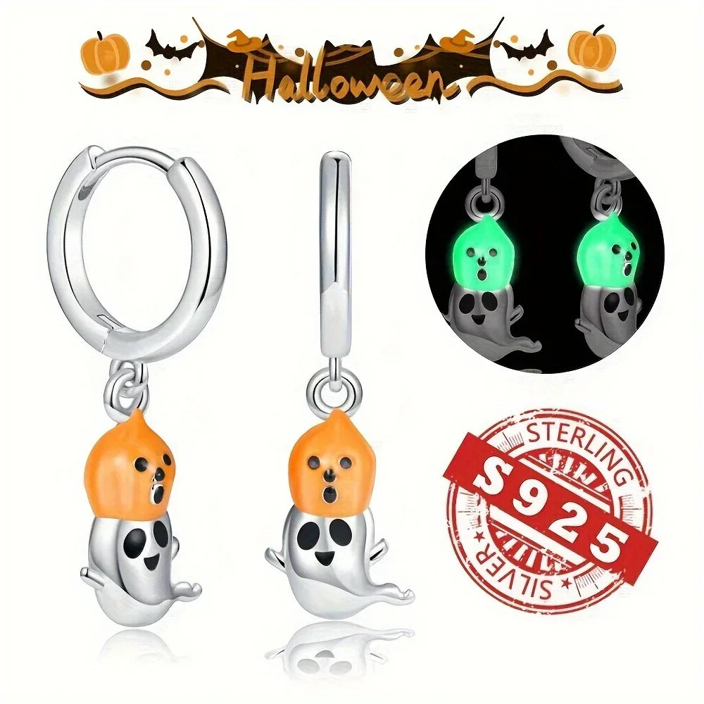 925 Sterling Silver Halloween Luminous Skull & Pumpkin Charms | Fits Original Pandora Bracelet | Party DIY Jewelry Gift