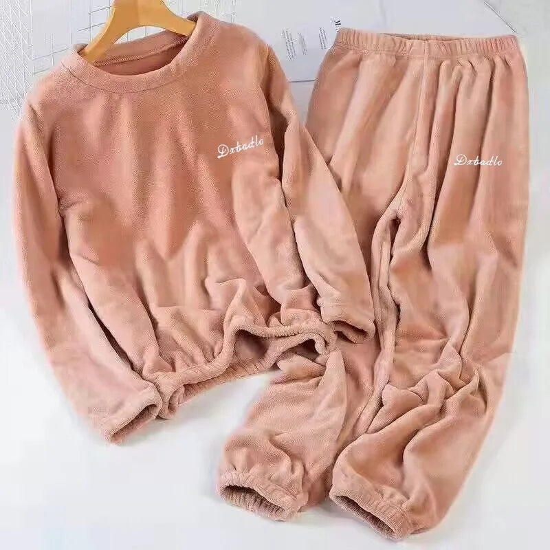 Thickened Coral Fleece Sweatwear Set 🧥 Unisex Warm Home Clothes ❄️ Sports Outfit Long Sleeve Round Neck Pajamas 👕