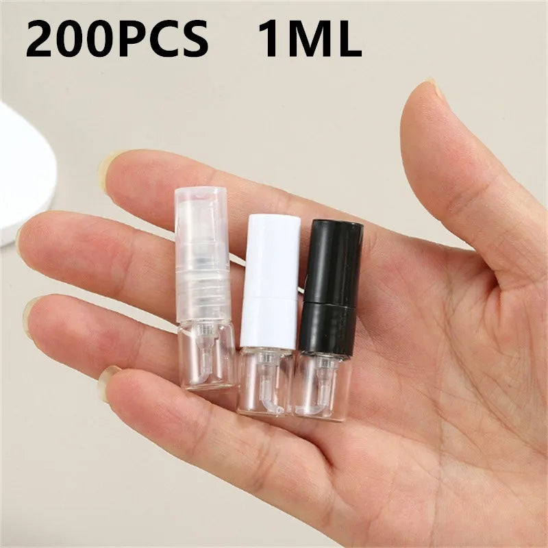 20/50/100/200pcs 1ML Portable Glass Spray Bottles – Refillable Direct Pumping Sample Dispenser | Fine Mist Mini Perfume Bottles