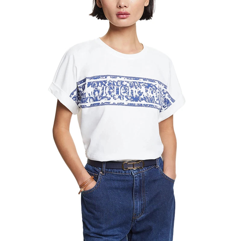 Women’s Luxury Brand Cotton T-Shirt | Summer Short Sleeve O-Neck Tee | Letter Printed Classic Top