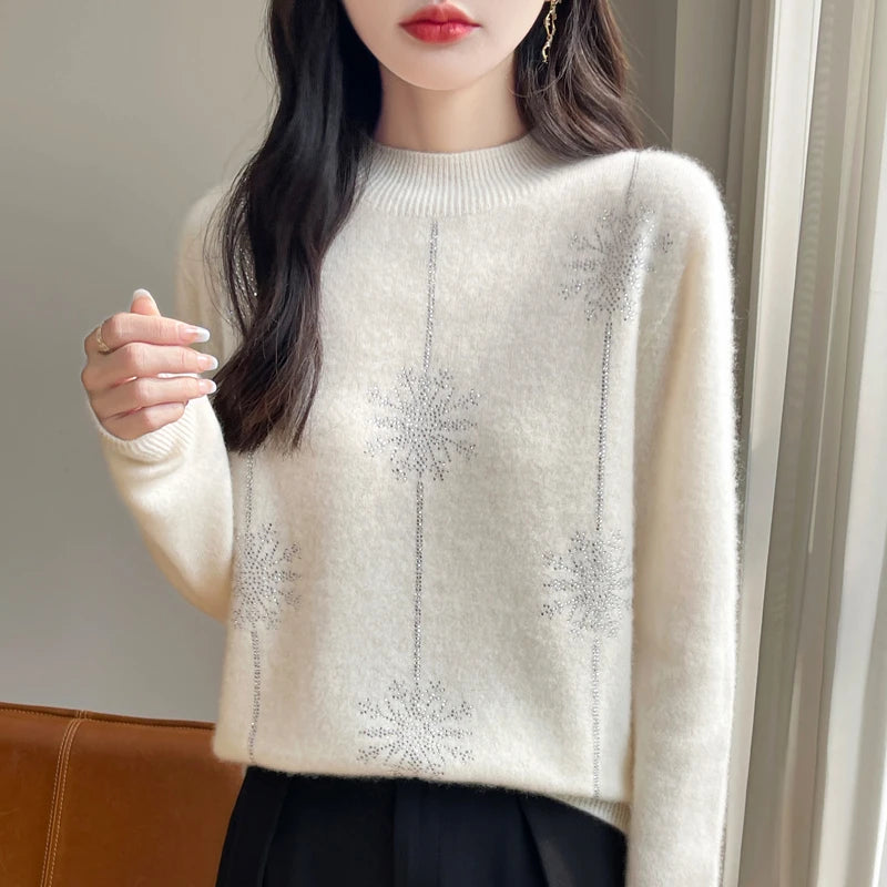 Women Christmas Sweater – Mock Neck Long Sleeve Thick Warm Pullover | Autumn Winter Knitted Loose Jumper Red