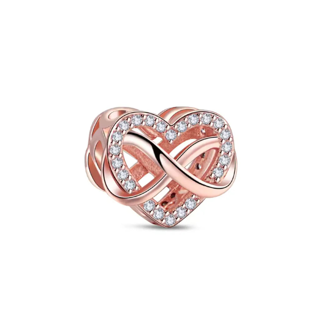 925 Sterling Silver Rose Gold Rabbit & Eiffel Tower Charm | Fit Original European Bracelet DIY Jewelry