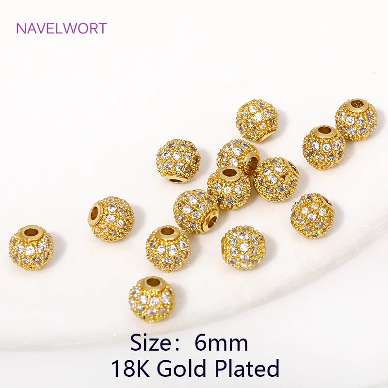 18K Gold Plated Zircon Round Spacer Beads | Brass Bracelet Beads for Jewelry Making | DIY Bead Separators Accessories